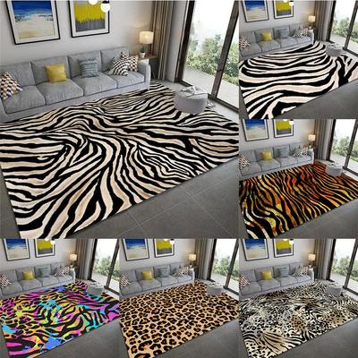 Teppich mit Leoparden- und Zebramuster, rutschfest, waschbar, Flanell-Teppich für Zuhause, Wohnzimmer, Schlafzimmer, Esszimmer, Küche, Bodenmatte