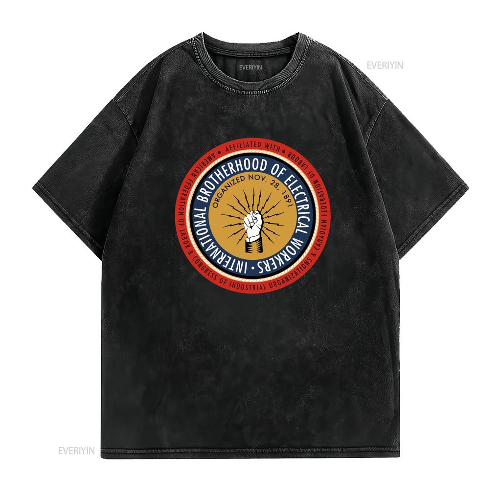 Vintage Retro Electrical Workers Union Badge Print Casual T Shirt vintage Washed designer clothes fashion Stretched Versatile