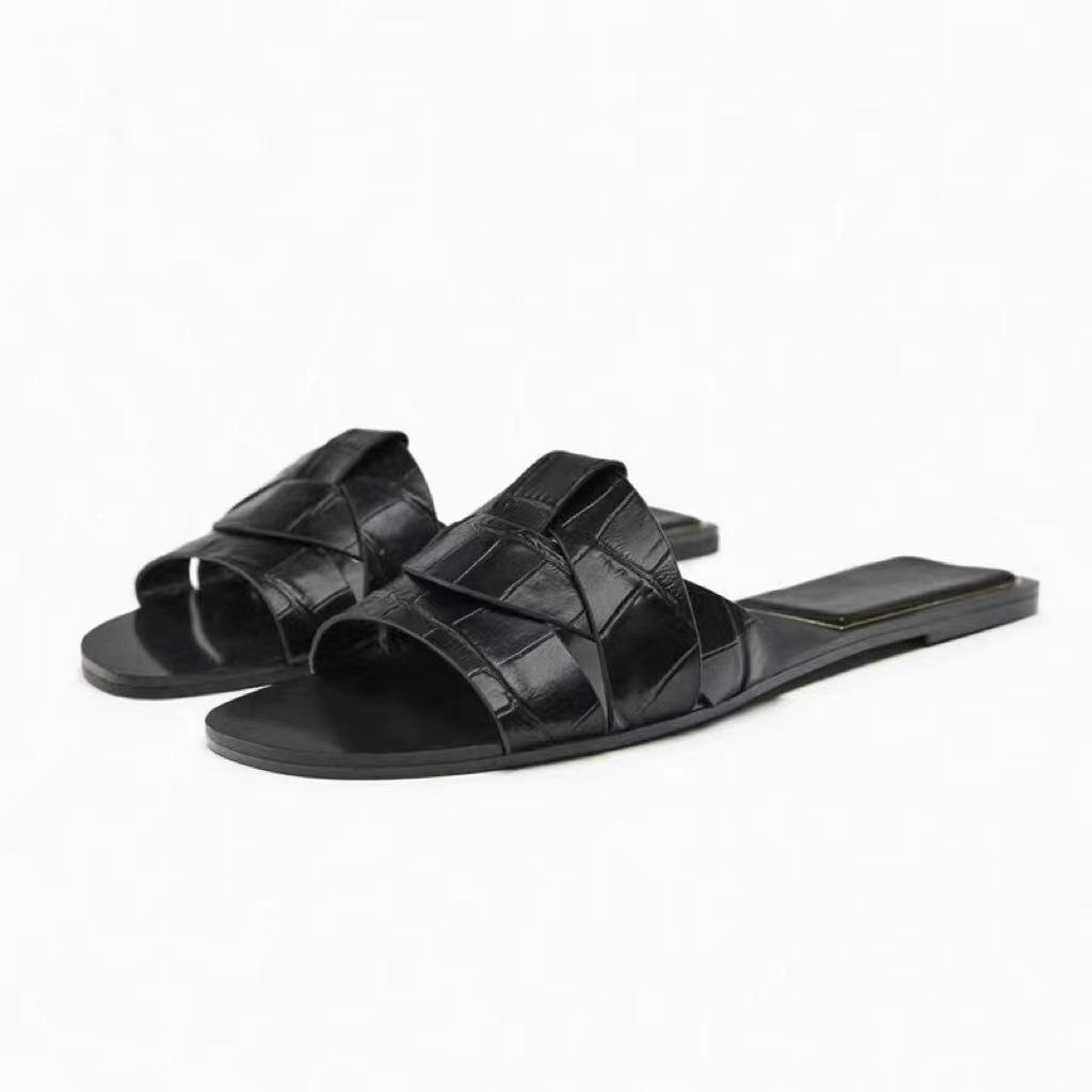 2025 Summer Women's Square Toe Cross Strap Sandals and Slippers