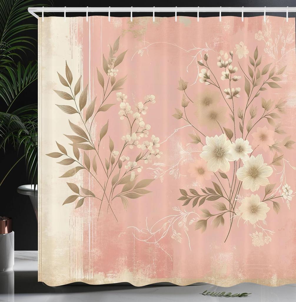 Watercolor Style Shower Curtain Green Leaf Appearance Abstract Branch Fabric Bathroom Decorative Shower Curtain With Hook,