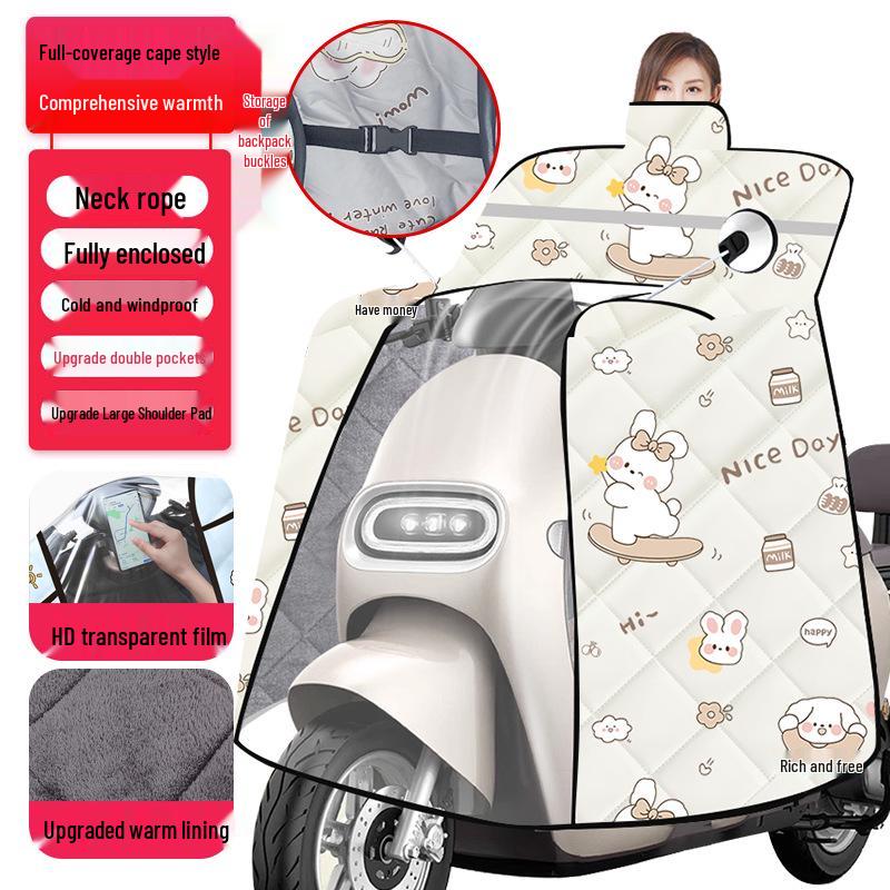 Extra Thick Windproof Electric Vehicle Neck Warmer Quilt - Fleece-Lined Winter Cape