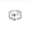 Purple Crystal Irregular Heart Ring for Women Korean Fashion Luxury Zircon Open Adjustable Y2K Style Exquisite Jewelry Accessory