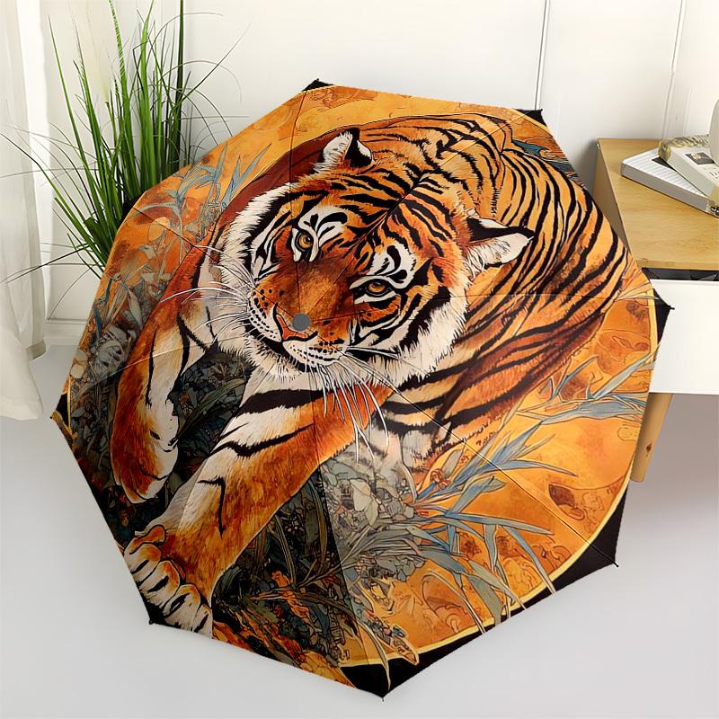 1pc Tiger Artwork Circular Design Umbrella with Plastic Handle,Suitable for All Seasons Umbrellaptys26081
