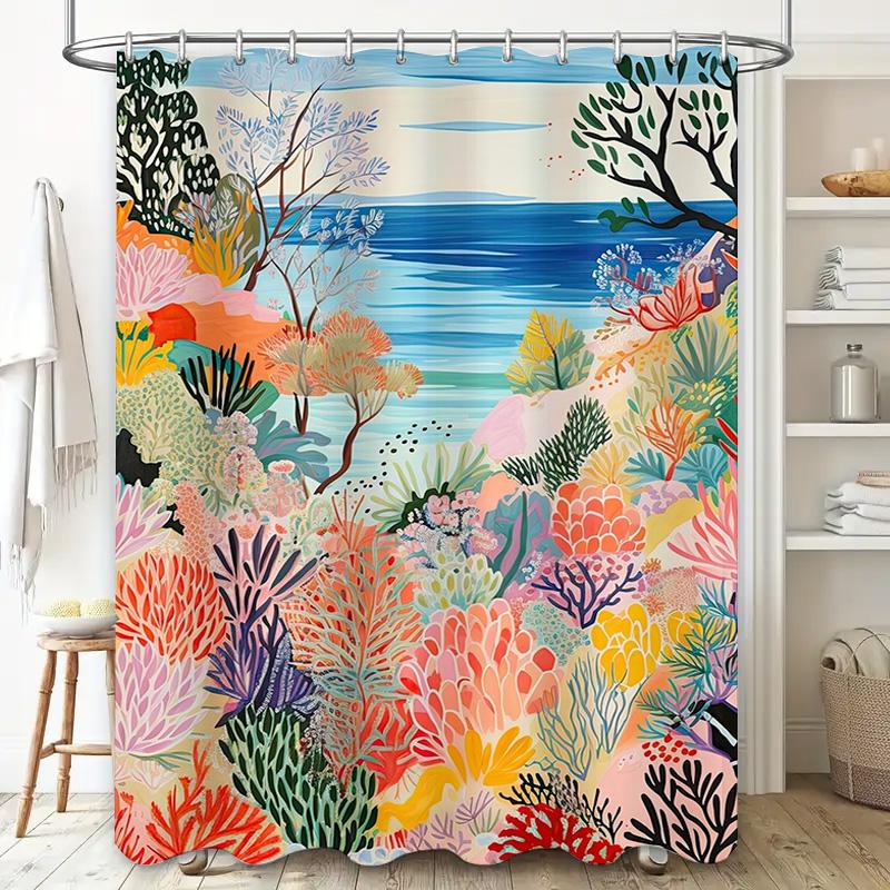 Bunter Korallen-Druck Duschvorhang Wasserdichter Stoff Baddekoration Für Zuhause Badezimmerdeko Perfekte Geschenkidee (Multicolor)