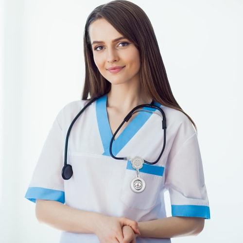 Lancardo Nurse Watch, Silicone Pocket Watch with Stretchable Clip, Cute Flower Design, Women's Analog Watch, Pocket Watch