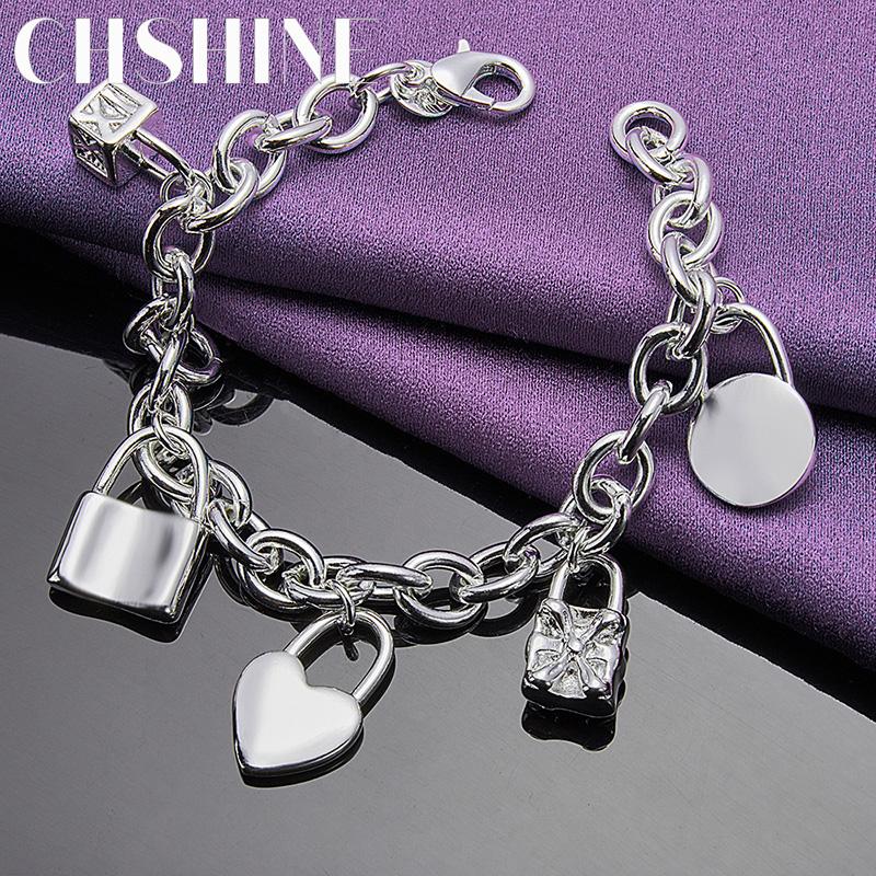 Bracelet CHSHINE en argent sterling 925 avec pendentif en forme de cœur carré et rond pour femme, bijou tendance