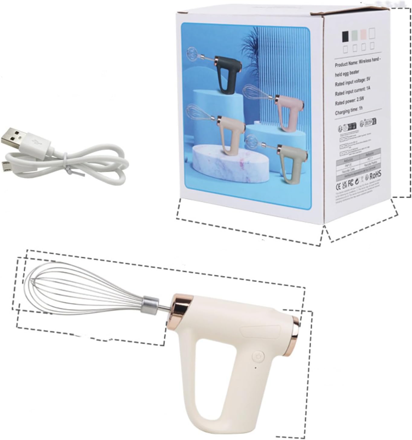 

Беспроводной электрический венчик, автоматический венчик для яиц, вращающийся венчик, блендер, венчик для взбивания, ручной венчик для торта, крема, блендер для смешивания, взбивания и перемешивания белый