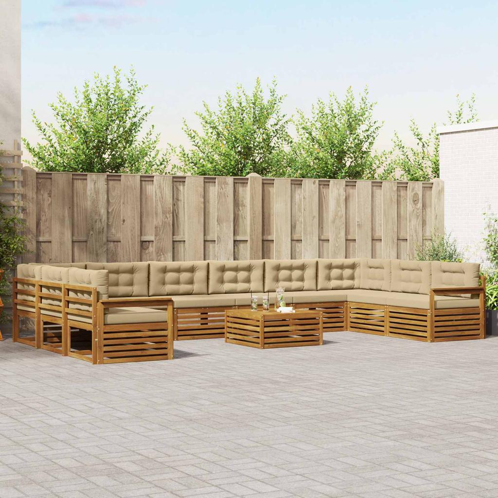 Outdoor Sofa Set 11 pcs Natural & Beige Solid Acacia Wood