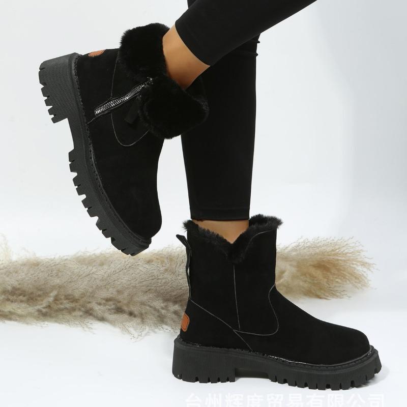 Women's New Winter Fur Lined Integrated Snow Boots Fleece Lined Casual Martin Ankle Boots Warm Cotton Shoes