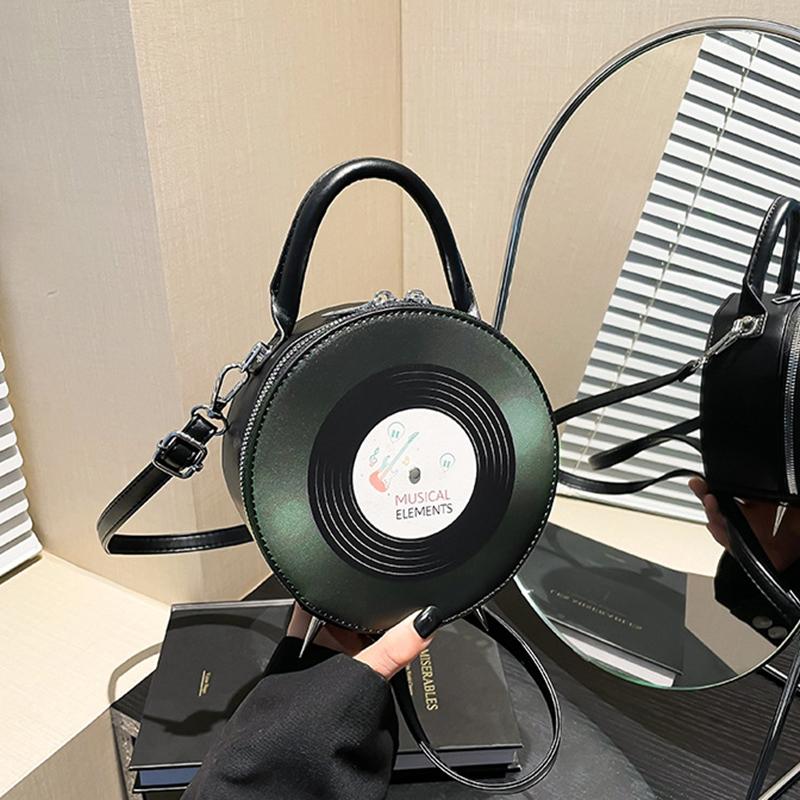 Personalized Creative Small Round Bag New Fashion Women's Niche Retro Record Shape Bag Ins Ladies PU Crossbody Bag KTB