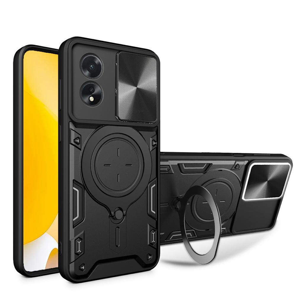 For Oppo A38 4G Kickstand Case Shockproof TPU+PC Phone Cover with Slide Lens Window
