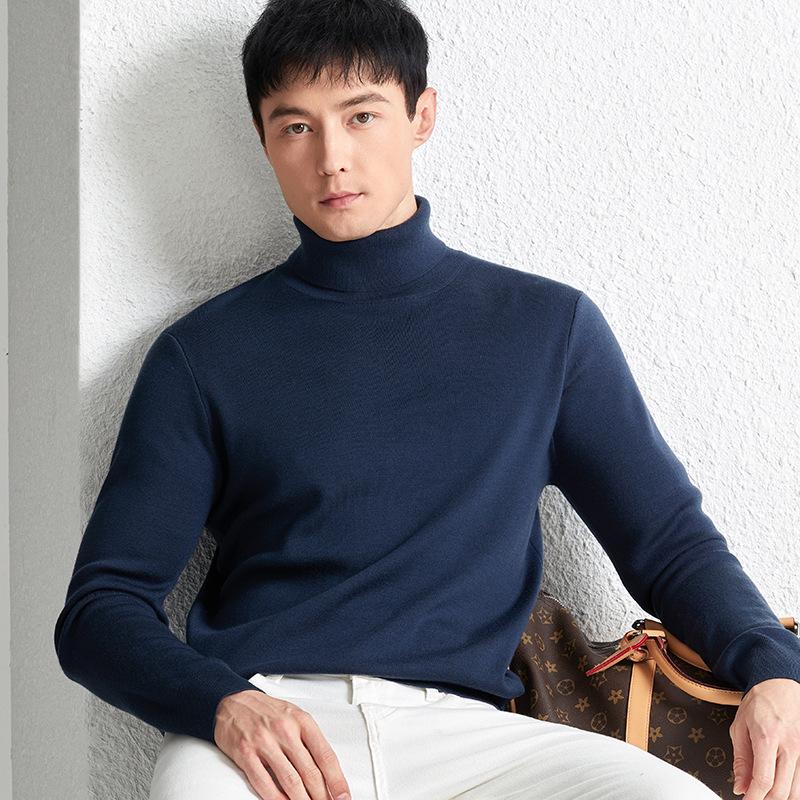 

Men s Autumn Winter High-Neck 100% Fine Wool Thickened Sweater - Solid Color, Warm Base Layer Knit. 2XL синій