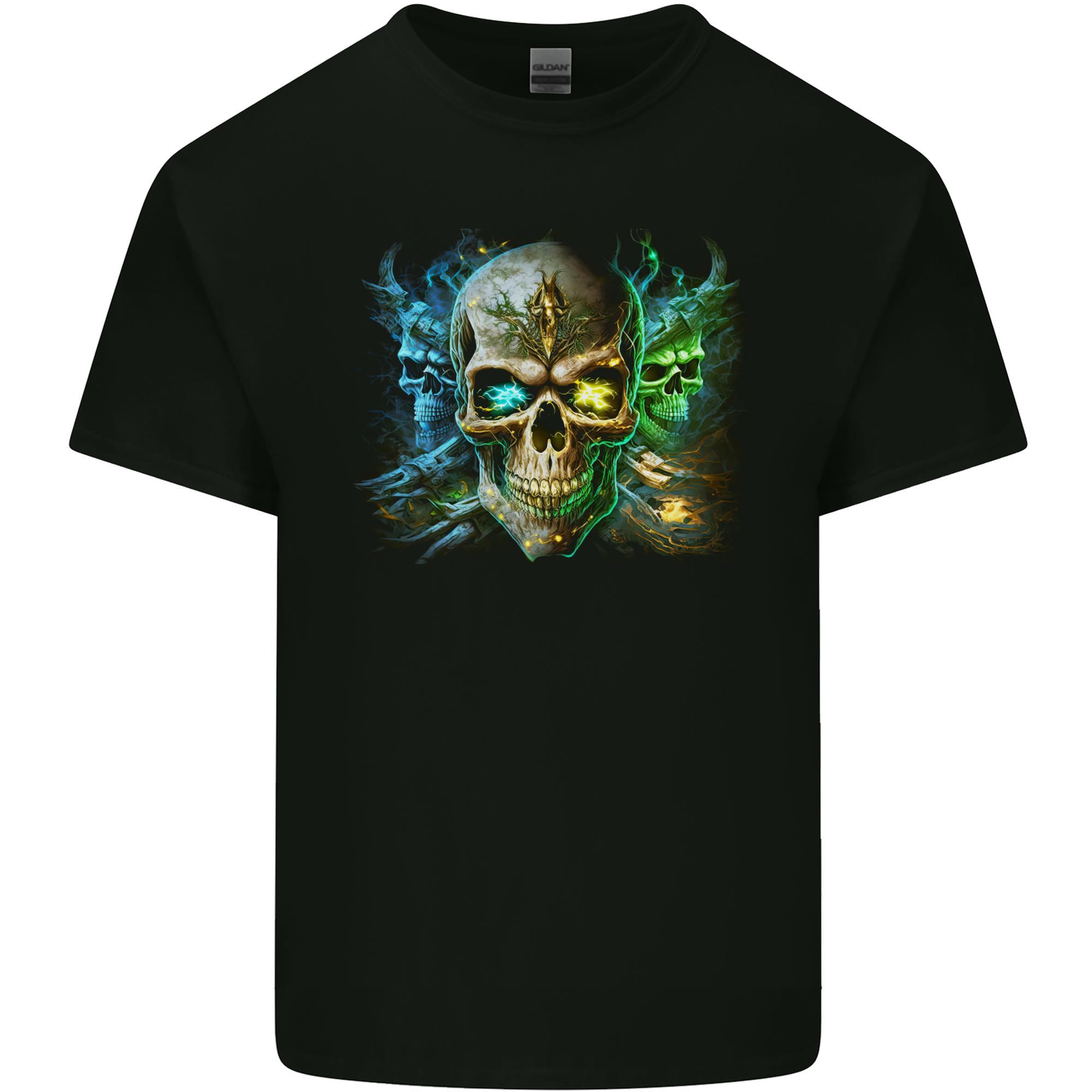 Three Demon Skulls Unisexs Light Cotton TShirt S