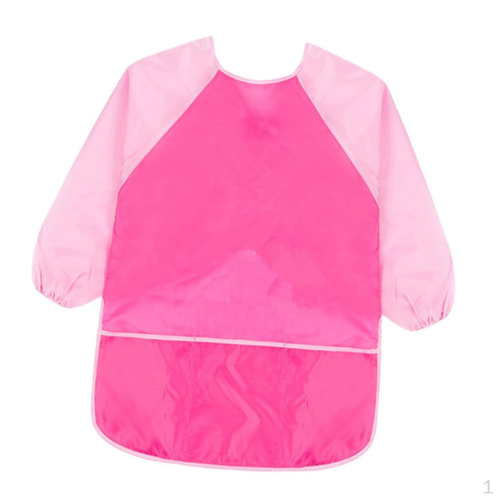 Smocks, Children Waterproof Artist Painting Long Sleeve as described_Pink Sleeve M