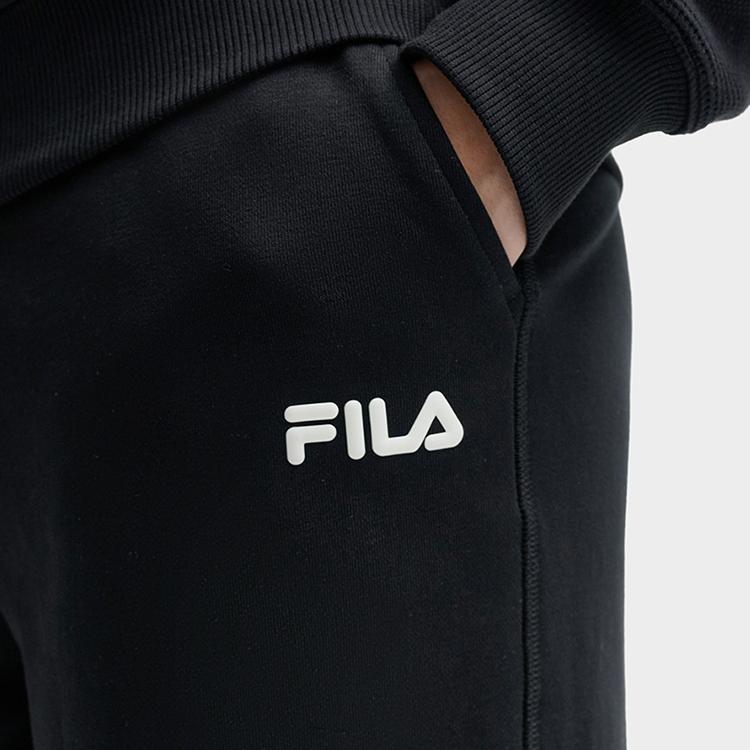 Fila Original FW25 Round Neck Drop Shoulder Long Sleeve Sweatshirt Letter Loose Knit Long Pants Casual Set Women Sets F51U539205F-BK+F51W539604F-BK
