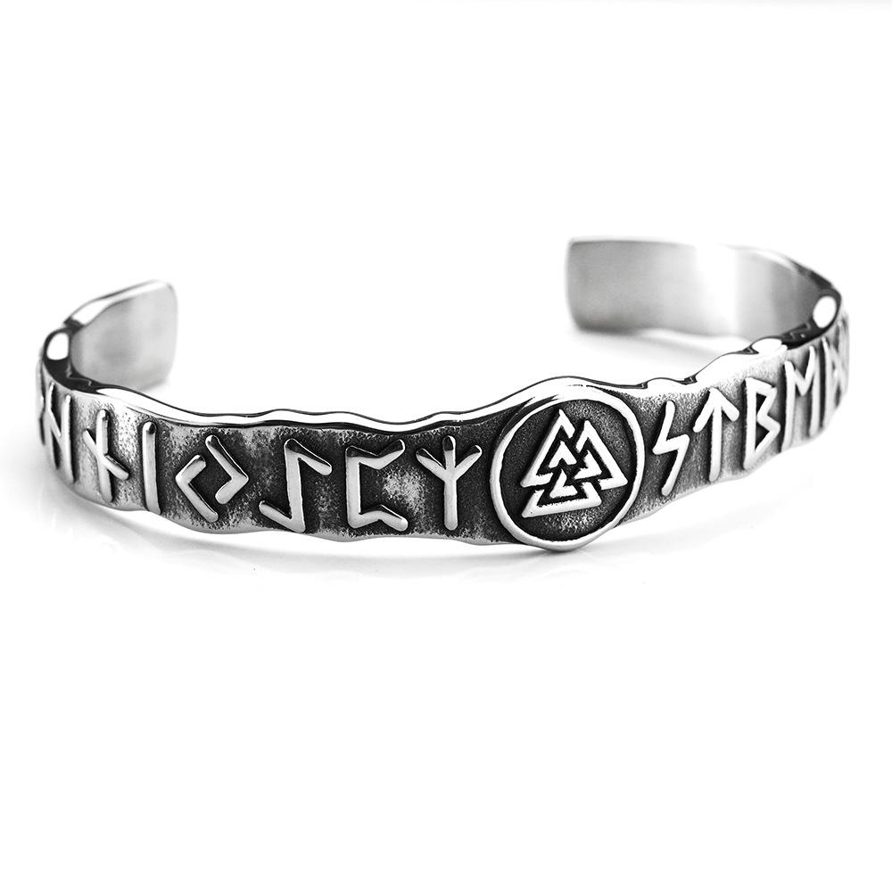 Nordic Viking Stainless Steel Rune Cuff Bracelet