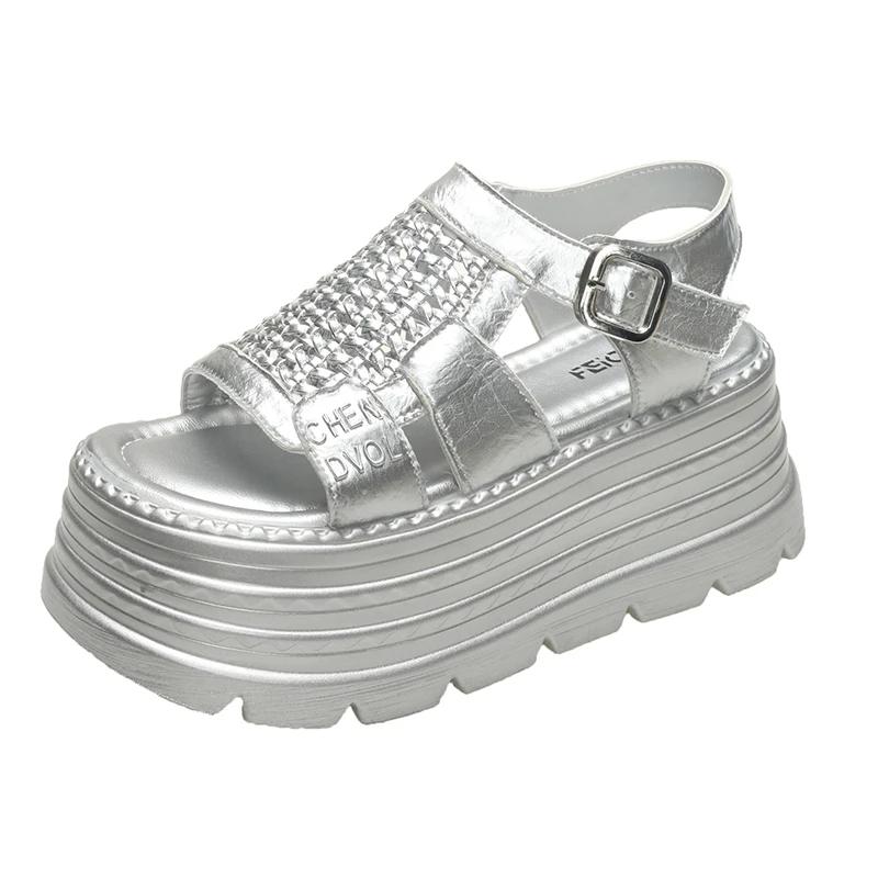 Fashion 8CM Summer Sandals Wedge Heel Sneakers New Women Beach Flip Flop High Platform Casual Sandals Hollow Breathable Walking Slippers