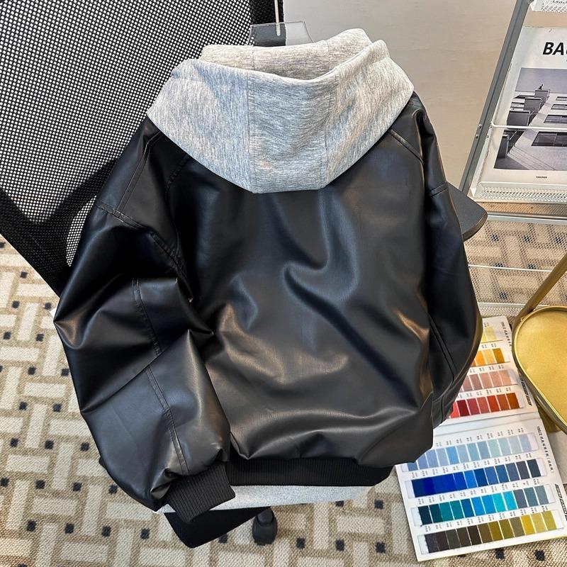 Męska Hipsterska Skórzana Kurtka Motocyklowa z Kapturem PU - Modny Styl Dwuczęściowy