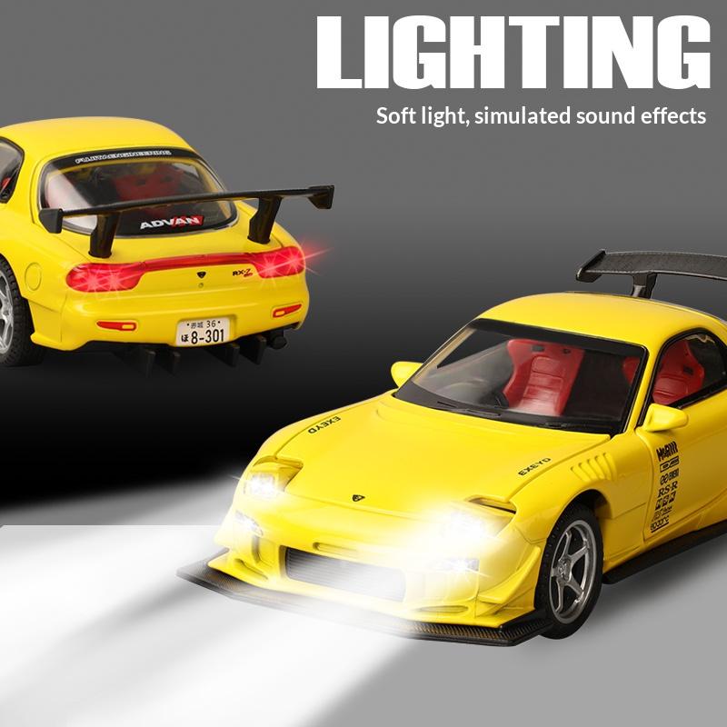 1:32 Mazda RX7 FD3S racing sports car alloy toy car model door opening steering pull back sound and light holiday gift