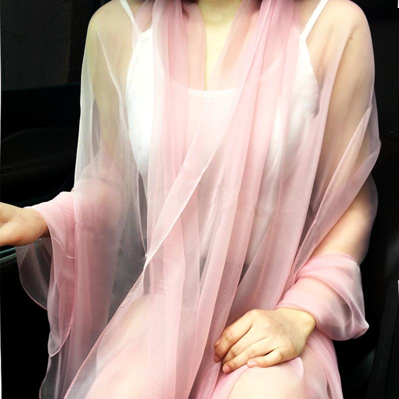 Korean Solid Color Transparent Sexy Thin Chiffon Beach Towel Sunscreen Shawl Women Summer Air Conditioning Ice Silk Scarf