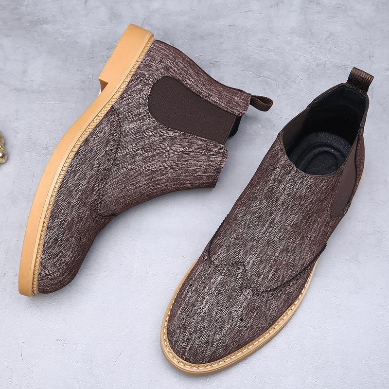Luxury Fashion Designer New Men's Pointed Suede Leather Casual Chelsea Ankle Boot Male Winter High Tops Brogues Shoes