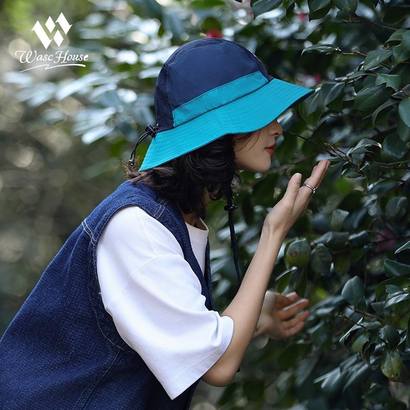 Quick-drying bucket hat Outdoor mountain climbing color matching Embroidered mountaineering hat Adjustable rope Curling basin hat Shade surf hat