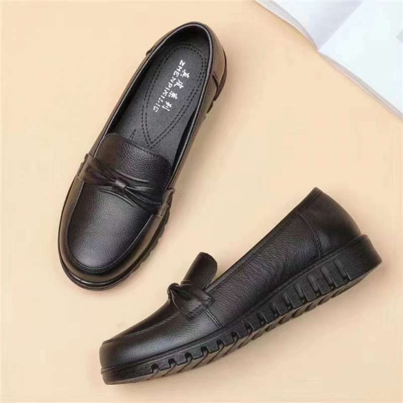 Women's PU Soft-Sole Work Shoes Non-Slip Casual Mid-Heel Shoes for Mothers and Older Women