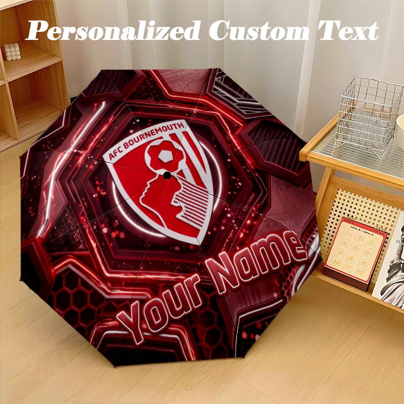 8 Rib Auto Folding Umbrella Bournemouth Football Print Custom Name Text Portable Rain Gear