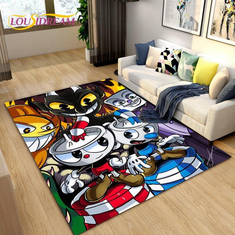 Alfombra de juego de Cuphead y Mugman, ideal para sala de estar, dormitorio, sofá, decoración, alfombra antideslizante para niños.