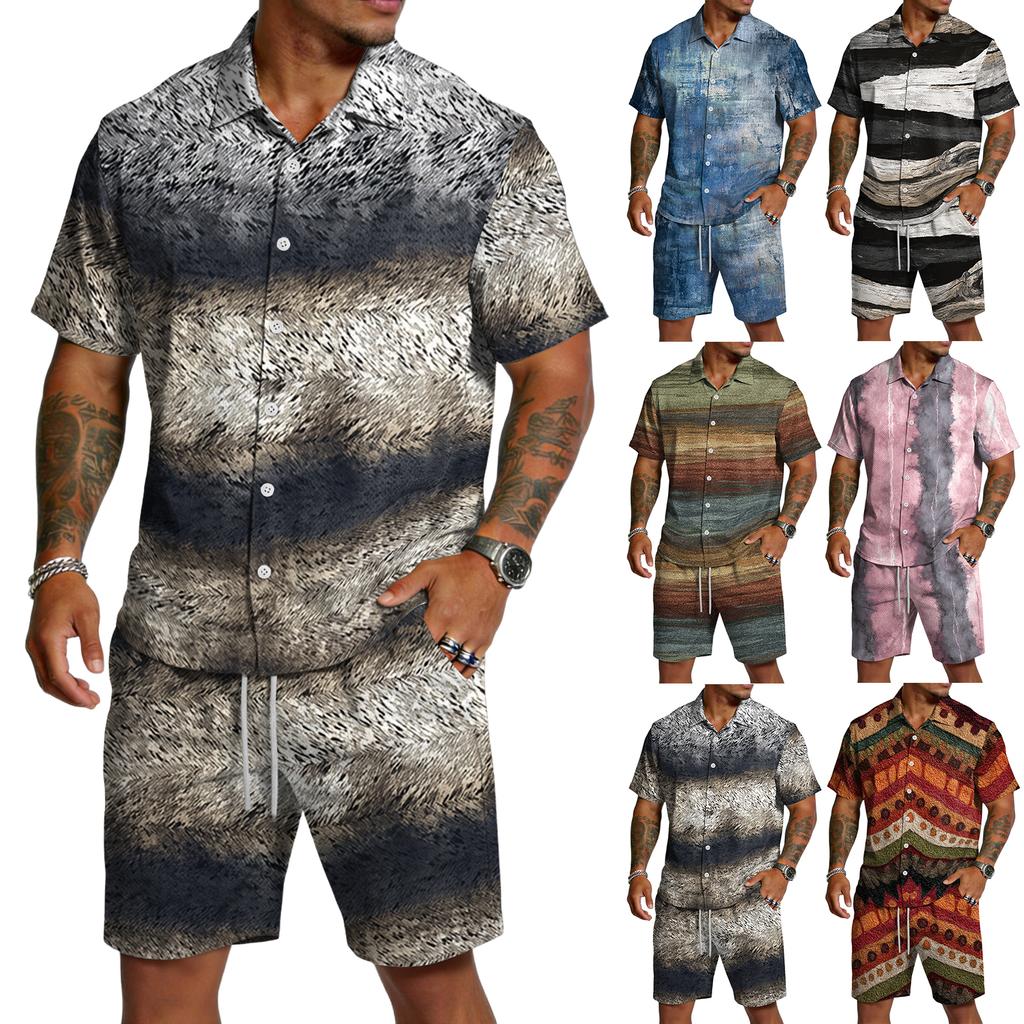 Herren Casual Leichtes Atmungsaktives Kurzarmhemd und Shorts Set