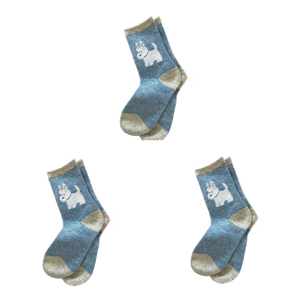 3 Par Söta Valp Fleece Strumpor Dam Höst och Vinter Tjocka Varma Mellanlånga Strumpor Parti
