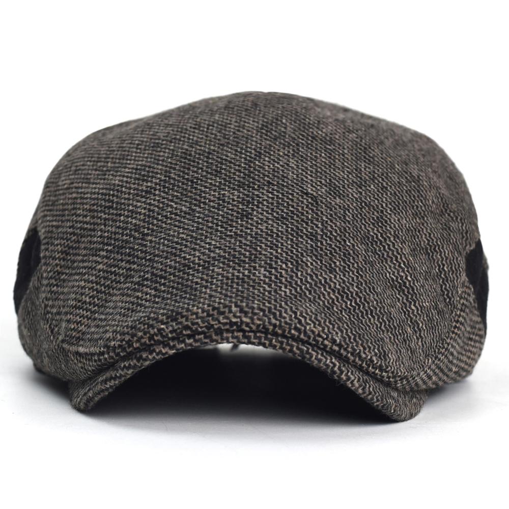 Newsboy Cap Men Winter Thick Warm Vintage Casual Stripe Berets Gatsby Flat Hat Peaked Cap Adjustable