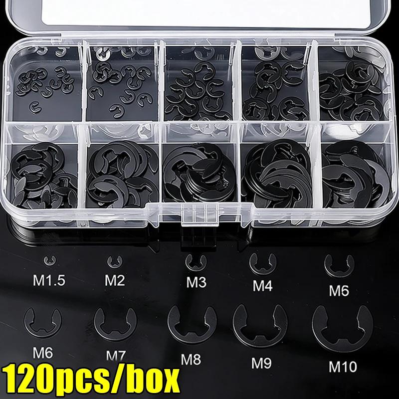 

Stainless Steel E-Clip Washer Rings External Retaining Ring Circlip Snap Retainer Shaft Fastener Snap Assortment Kits M1.5-10 120PCS-(1 box) чёрный
