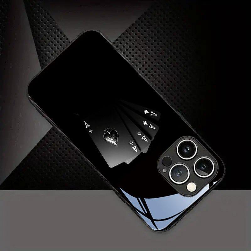 Black Poker Pattern Tempered Glass Black Phone Case For Samsung Galaxy S25 S24 S23 Ultra Plus FE Shockproof Cover