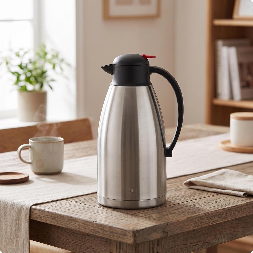 Insulated Kettle with PushButton DoubleWalled Stainless Steel Carafe Brushed Thermal