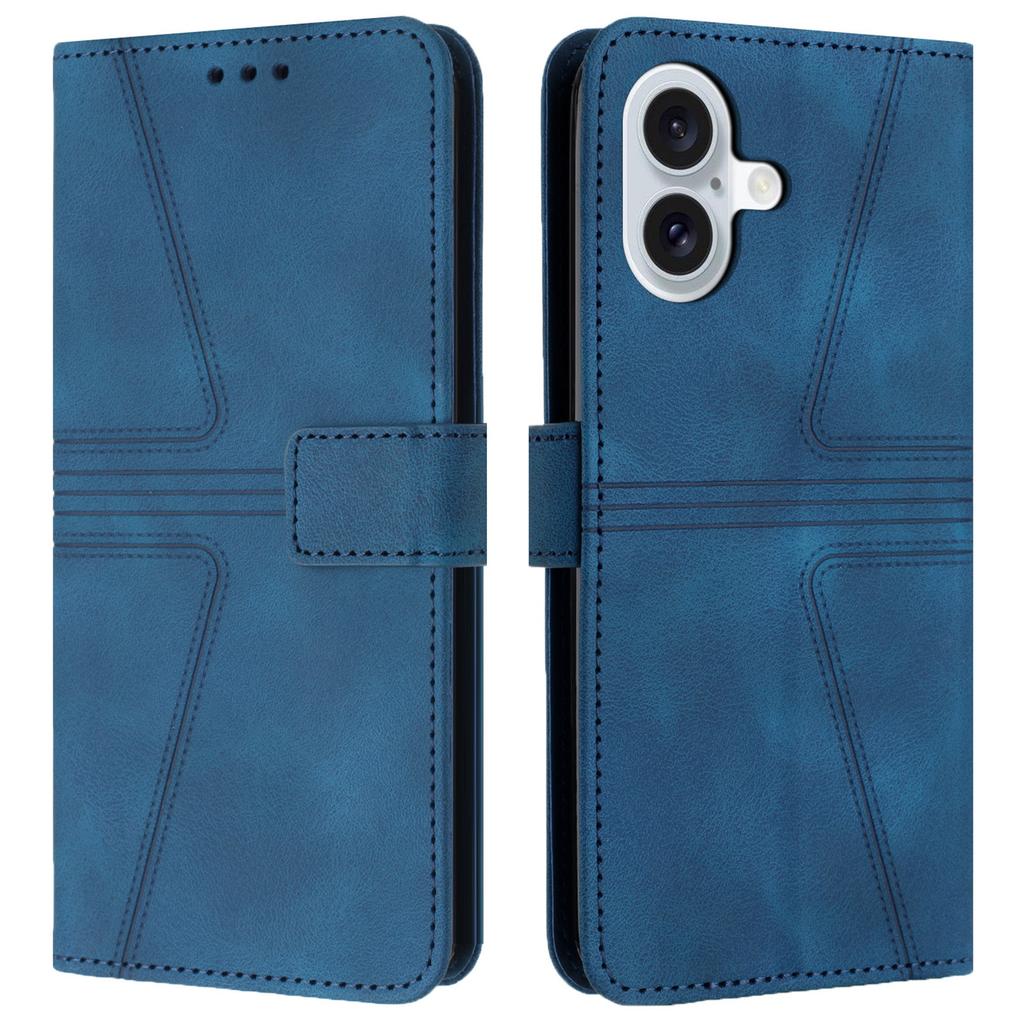 For iPhone 16 Case Triangle Imprinted Anti-Scratch Phone Wallet Cover - Black