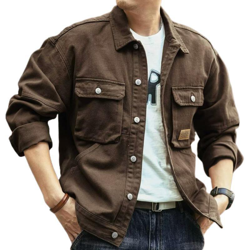 Men's Spring and Autumn Plus Size Four Seasons Workwear Jacket Casual Lapel Denim Jacket