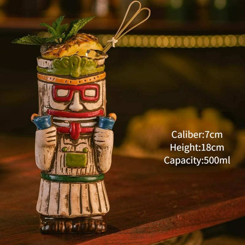 Hawaiian Style Brown Tiki Mug Creative Ceramic Cocktail Cup For Tiki Bar Party Drinkware