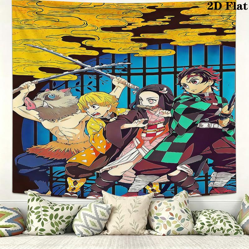 Demon Slayer Kimetsu No Yaiba Wall Tapestry Aesthetic Wall Hanging Printed Fabric Blanket Decorative Tapestries for Bedroom Living Room Home Decor