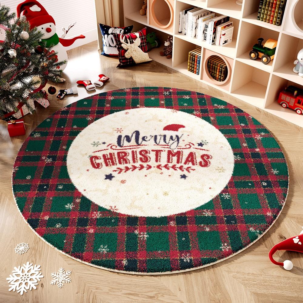 

Christmas Winter Warm Synthetic Cashmere Round Rug For Living Room And Bedroom Slippery Floor Mat Home Decoration 60x60cm 24inch