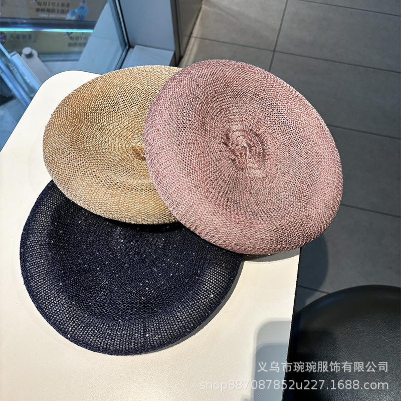 New hollow beret children's summer thin breathable sequined bud hat versatile face small painter hat
