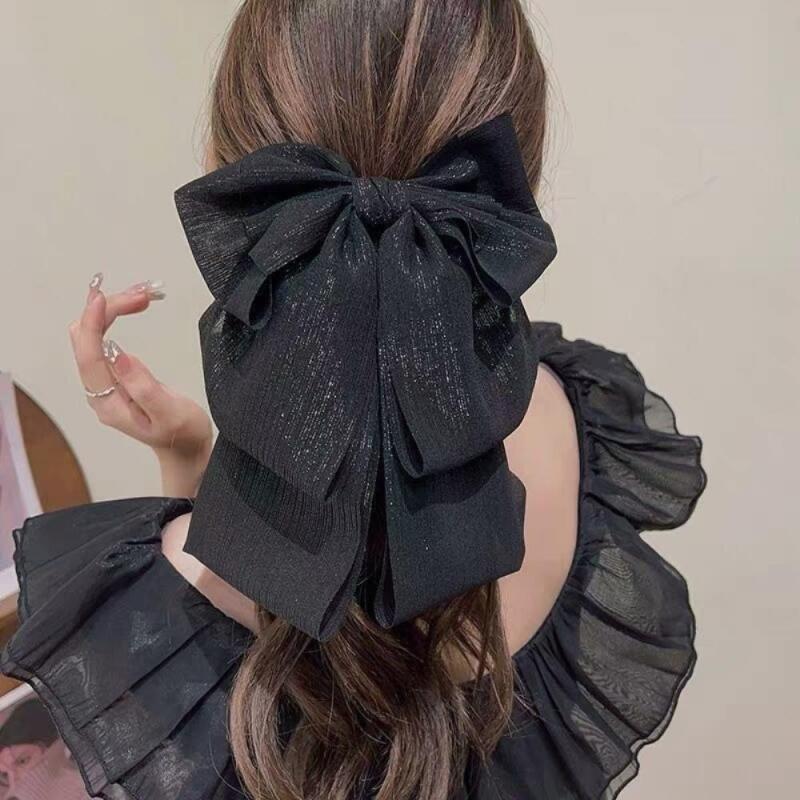 Women's Chiffon Pearl Volume Bow Hair Clip