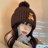 Cute Bear Coffee-colored Knitted Wool Hat for Women's New Winter Warm and Thickened Face Small Ear Protection Hat Tide