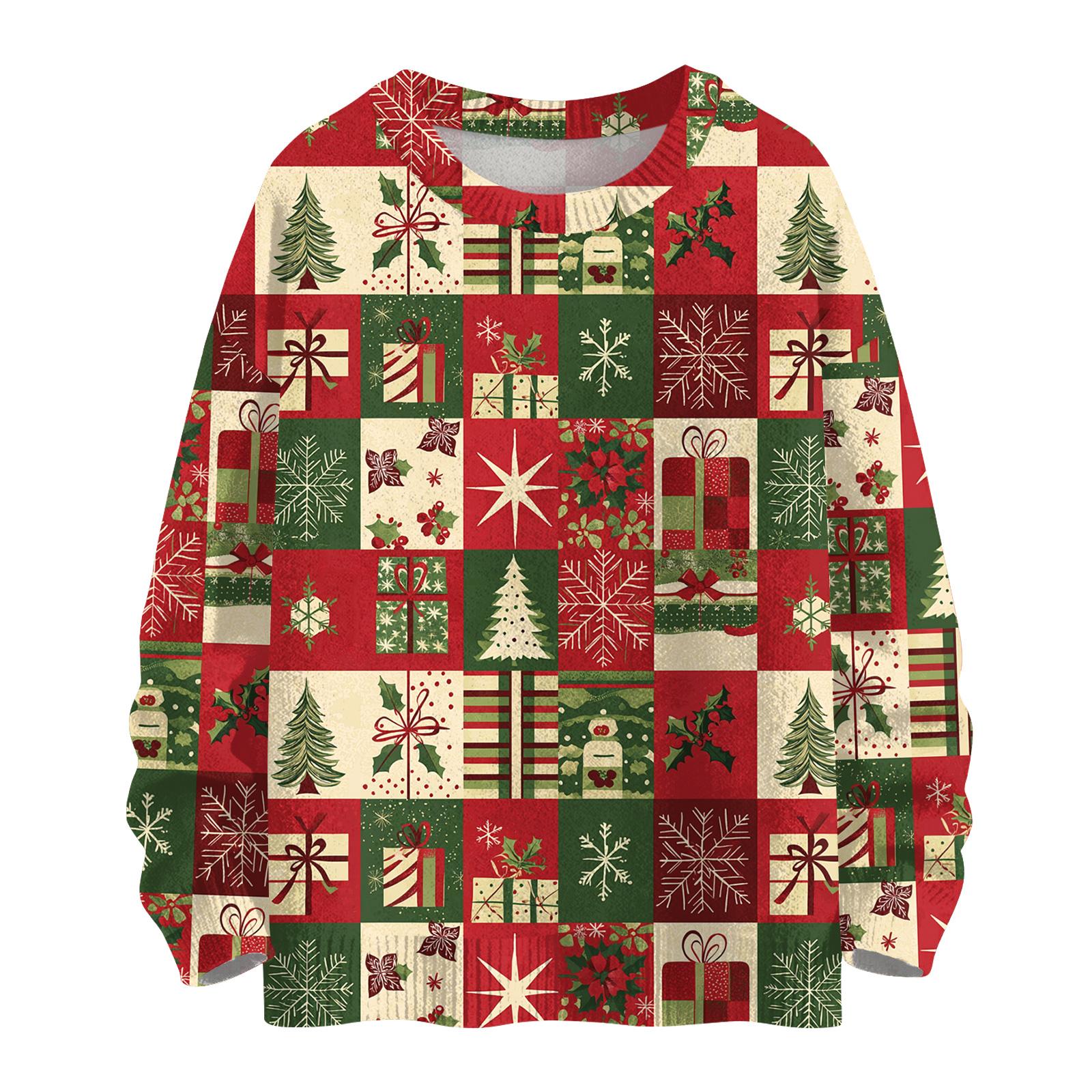 

Женский повседневный шерстяной рождественский свитшот с длинным рукавом, осенний отпускной пуловер с длинным рукавом XL арбуз красный