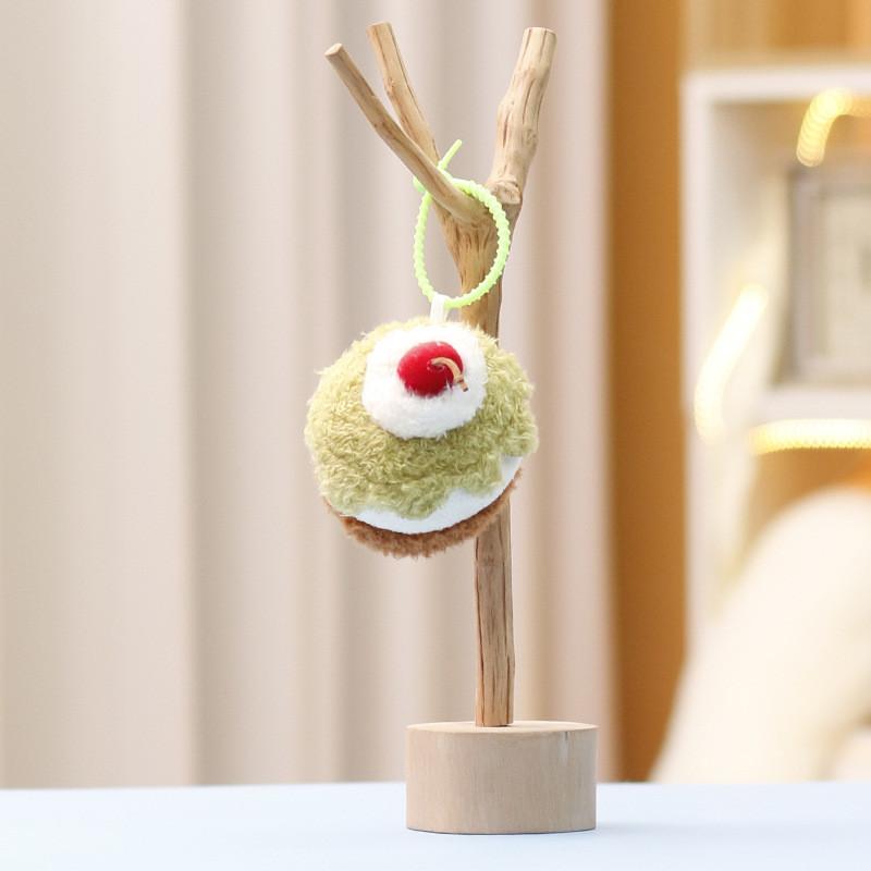Cute Afternoon Tea Cake Plush Keychain With Soft Short Pile For Bag Decor