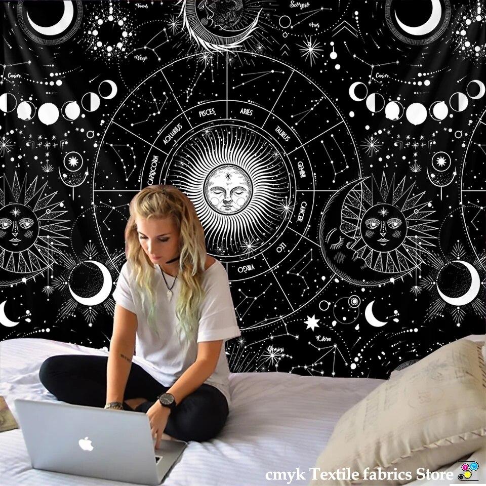 Sun God Moon God Tapestry Bohemian Style Wall Hanging Background Decoration Fabric Beautiful Mysterious Print Decoration