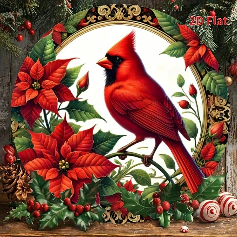 Cardinal Bird Metal Tin Sign 2D Round Wall Art Rustic Home Decor Garden Bar