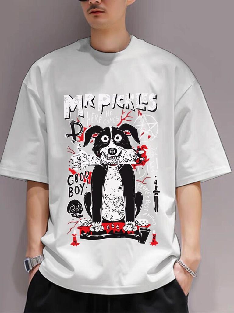 Camiseta Oversized Masculina  Legal Mr Pickles Cão Estampa Divertida, Design Engraçado Gótico Horror Comédia