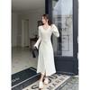 French Sexy Hot Girl V-neck Long-sleeve Dress for Women, New Winter Slimming Inner Layer, A-line Long Skirt