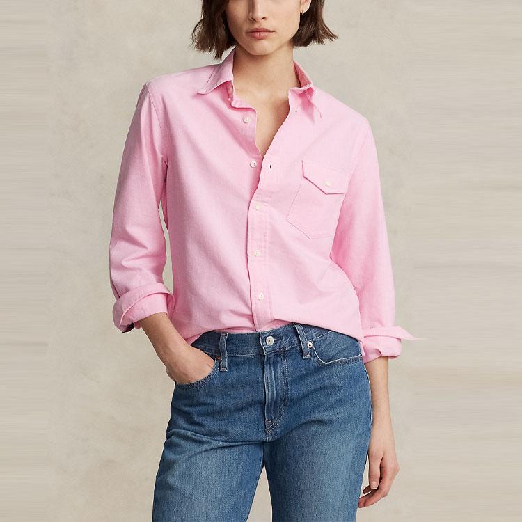 Polo Ralph Lauren Solid Color Long Sleeve Button Down Shirt With Chest Pocket Unisex Shirts Pink MNPOWOV16822179-650